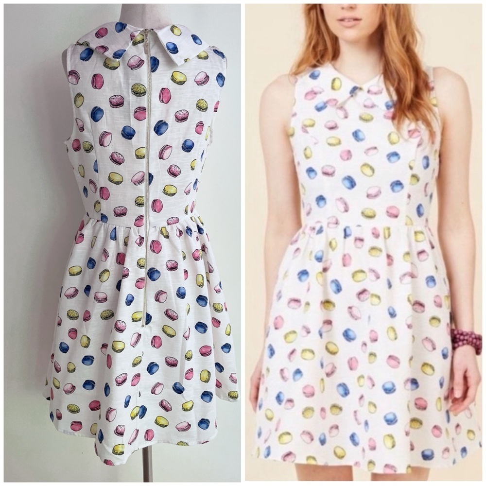NWT Molly Bracken Macarons Cookies Peter Pan Collar Novelty Print Mini Dress S